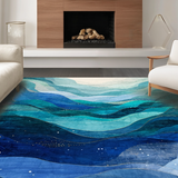 Ultra Soft Area Rug, Non Slip, Stain Resistant, Washable Area Rugs for Living Room, Bedroom, Nautical Wave Flow Rug with Abstract Ocean Patterns and Shell Embellishments(Blue)