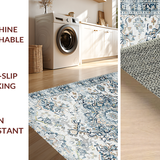 Ultra Soft Area Rug, Non Slip, Stain Resistant, Washable Area Rugs for Living Room, Bedroom, Vintage Floral Grey Aesthetic(White)