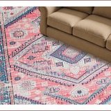 Ultra Soft Area Rug, Non Slip, Stain Resistant, Washable Area Rugs for Living Room, Bedroom, Elegant Distressed Geometric Motif(Pink)