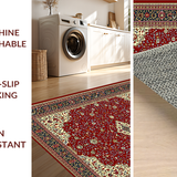 Ultra Soft Area Rug, Non Slip, Stain Resistant, Washable Area Rugs for Living Room, Bedroom, Luxe Red and Black Border Pattern(Red)