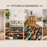 Ultra Soft Area Rug, Non Slip, Stain Resistant, Washable Area Rugs for Living Room, Bedroom, Modern Graphic Bass Guitar Imagery(Brown)