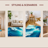 Ultra Soft Area Rug, Non Slip, Stain Resistant, Washable Area Rugs for Living Room, Bedroom, 3D Ocean Wave Bedroom Rug for Coastal Decor(Blue)
