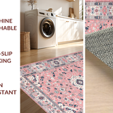 Ultra Soft Area Rug, Non Slip, Stain Resistant, Washable Area Rugs for Living Room, Bedroom, Serene Pastel Ogee Arrangement(Pink)