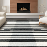 Ultra Soft Area Rug, Non Slip, Stain Resistant, Washable Area Rugs for Living Room, Bedroom, Classic Striped Harmony Rug Featuring Graphic Bands and Crisp Edge Detailing(Black)
