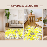 Ultra Soft Area Rug, Non Slip, Stain Resistant, Washable Area Rugs for Living Room, Bedroom, Classic Distressed Floral Arrangement(Yellow)