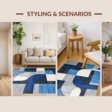 Ultra Soft Area Rug, Non Slip, Stain Resistant, Washable Area Rugs for Living Room, Bedroom, Minimalist Linear Lattice Aesthetic(Blue)