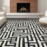 Ultra Soft Area Rug, Non Slip, Stain Resistant, Washable Area Rugs for Living Room, Bedroom, Monochromatic Maze: Modern Black And White Striped Rug(Black)