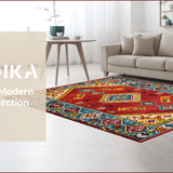 Ultra Soft Area Rug, Non Slip, Stain Resistant, Washable Area Rugs for Living Room, Bedroom, Elegant Ethnic Colorful Design(Red)