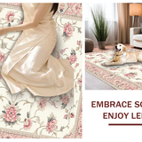 Ultra Soft Area Rug, Non Slip, Stain Resistant, Washable Area Rugs for Living Room, Bedroom, Dynamic Bright Floral Geometry(Ivory)