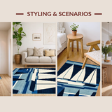Ultra Soft Area Rug, Non Slip, Stain Resistant, Washable Area Rugs for Living Room, Bedroom, Elegant Blue Maritime Design(Blue)