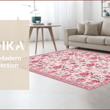 Ultra Soft Area Rug, Non Slip, Stain Resistant, Washable Area Rugs for Living Room, Bedroom, Vintage Floral Soft Non-Slip Rug(Pink)