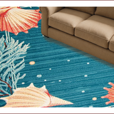 Ultra Soft Area Rug, Non Slip, Stain Resistant, Washable Area Rugs for Living Room, Bedroom, Charming Nautical Coral Aesthetic(Blue)