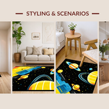 Ultra Soft Area Rug, Non Slip, Stain Resistant, Washable Area Rugs for Living Room, Bedroom, Galactic Cartoon Planet Motif(Yellow)