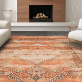 Ultra Soft Area Rug, Non Slip, Stain Resistant, Washable Area Rugs for Living Room, Bedroom, Elegant Ethnic Patterned Charm(Orange)