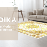 Ultra Soft Area Rug, Non Slip, Stain Resistant, Washable Area Rugs for Living Room, Bedroom, Yellow Geometric Bliss(White)