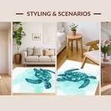 Ultra Soft Area Rug, Non Slip, Stain Resistant, Washable Area Rugs for Living Room, Bedroom, Serene Ocean Dream Rug with Artistic Turtle and Fluid Watercolor Swirls(Blue)