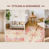 Ultra Soft Area Rug, Non Slip, Stain Resistant, Washable Area Rugs for Living Room, Bedroom, Radiant Pastel Lace Motif(Yellow)