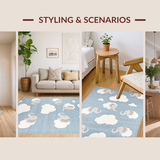 Ultra Soft Area Rug, Non Slip, Stain Resistant, Washable Area Rugs for Living Room, Bedroom, Charming Animal Motif in Grey(Blue)