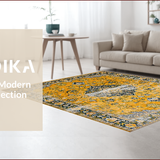 Ultra Soft Area Rug, Non Slip, Stain Resistant, Washable Area Rugs for Living Room, Bedroom, Chic Distressed Geometric Motif(Yellow)