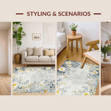 Ultra Soft Area Rug, Non Slip, Stain Resistant, Washable Area Rugs for Living Room, Bedroom, Modern Abstract Floral Art(Gray)