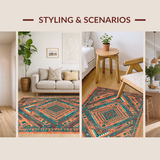 Ultra Soft Area Rug, Non Slip, Stain Resistant, Washable Area Rugs for Living Room, Bedroom, Cozy Earthy Toned Medallion Style(Orange)