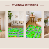 Ultra Soft Area Rug, Non Slip, Stain Resistant, Washable Area Rugs for Living Room, Bedroom, Interactive Roadway Exploration Theme(Green)