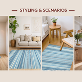 Ultra Soft Area Rug, Non Slip, Stain Resistant, Washable Area Rugs for Living Room, Bedroom, Soft Coastal Line Aesthetic(Blue)