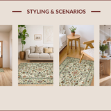 Ultra Soft Area Rug, Non Slip, Stain Resistant, Washable Area Rugs for Living Room, Bedroom, Vintage Botanical Cream Aesthetic(Ivory)