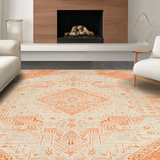 Ultra Soft Area Rug, Non Slip, Stain Resistant, Washable Area Rugs for Living Room, Bedroom, Sophisticated Distressed Floral Theme(Orange)