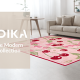 Ultra Soft Area Rug, Non Slip, Stain Resistant, Washable Area Rugs for Living Room, Bedroom, Chic Pink Bow and Cherry Print Area Rug(Pink)