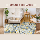 Ultra Soft Area Rug, Non Slip, Stain Resistant, Washable Area Rugs for Living Room, Bedroom, Subtle Earthy Floral Design(Gray)