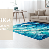 Ultra Soft Area Rug, Non Slip, Stain Resistant, Washable Area Rugs for Living Room, Bedroom, Sea Wave Pastel Area Rug for Relaxation Spaces(Blue)
