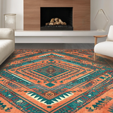 Ultra Soft Area Rug, Non Slip, Stain Resistant, Washable Area Rugs for Living Room, Bedroom, Cozy Earthy Toned Medallion Style(Orange)