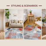 Ultra Soft Area Rug, Non Slip, Stain Resistant, Washable Area Rugs for Living Room, Bedroom, Elegant Soft Geometric Waves(Red)