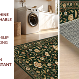 Ultra Soft Area Rug, Non Slip, Stain Resistant, Washable Area Rugs for Living Room, Bedroom, Contemporary Dark Botanical Artistry(Green)