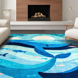 Ultra Soft Area Rug, Non Slip, Stain Resistant, Washable Area Rugs for Living Room, Bedroom, Playful Nautical Illustration Style(Blue)