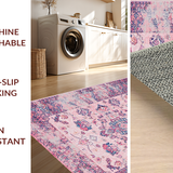 Ultra Soft Area Rug, Non Slip, Stain Resistant, Washable Area Rugs for Living Room, Bedroom, Rustic Multi-Hued Ogee Pattern(Pink)