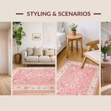 Ultra Soft Area Rug, Non Slip, Stain Resistant, Washable Area Rugs for Living Room, Bedroom, Graceful Curved Symmetrical Layout(Pink)
