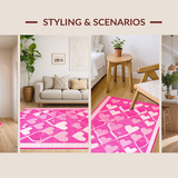 Ultra Soft Area Rug, Non Slip, Stain Resistant, Washable Area Rugs for Living Room, Bedroom, Trendy Abstract Heart Shapes(Pink)