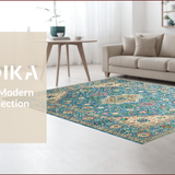 Ultra Soft Area Rug, Non Slip, Stain Resistant, Washable Area Rugs for Living Room, Bedroom, Chic Traditional Oushak Motif(Blue)