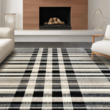 Ultra Soft Area Rug, Non Slip, Stain Resistant, Washable Area Rugs for Living Room, Bedroom, Urban Chic Rug Featuring Graphic Stripe Harmony and Monochrome Dash Artwork(Black)