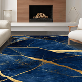 Ultra Soft Area Rug, Non Slip, Stain Resistant, Washable Area Rugs for Living Room, Bedroom, Minimalist Navy Gold Fusion Style(Blue)