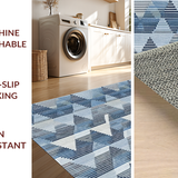 Ultra Soft Area Rug, Non Slip, Stain Resistant, Washable Area Rugs for Living Room, Bedroom, Contemporary Blue Grey Geometric Design(Blue)