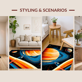 Ultra Soft Area Rug, Non Slip, Stain Resistant, Washable Area Rugs for Living Room, Bedroom, Solar System Themed Circle Mat(Orange)