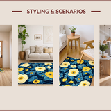 Ultra Soft Area Rug, Non Slip, Stain Resistant, Washable Area Rugs for Living Room, Bedroom, Contemporary Rustic Floral Patterns(Blue)