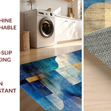Ultra Soft Area Rug, Non Slip, Stain Resistant, Washable Area Rugs for Living Room, Bedroom, Boho Chic Gradient Mosaic Rug with Blue Gold Tones, Artistic Geometric Array(Blue)