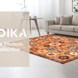 Ultra Soft Area Rug, Non Slip, Stain Resistant, Washable Area Rugs for Living Room, Bedroom, Earthy Southwestern Tile Design(Orange)