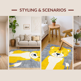 Ultra Soft Area Rug, Non Slip, Stain Resistant, Washable Area Rugs for Living Room, Bedroom, Vibrant Whimsical Jungle Aesthetic(Yellow)