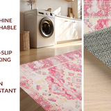 Ultra Soft Area Rug, Non Slip, Stain Resistant, Washable Area Rugs for Living Room, Bedroom, Striking Vintage Geometric Charm(Pink)