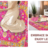 Ultra Soft Area Rug, Non Slip, Stain Resistant, Washable Area Rugs for Living Room, Bedroom, Stylish Contemporary Floral Print(Pink)